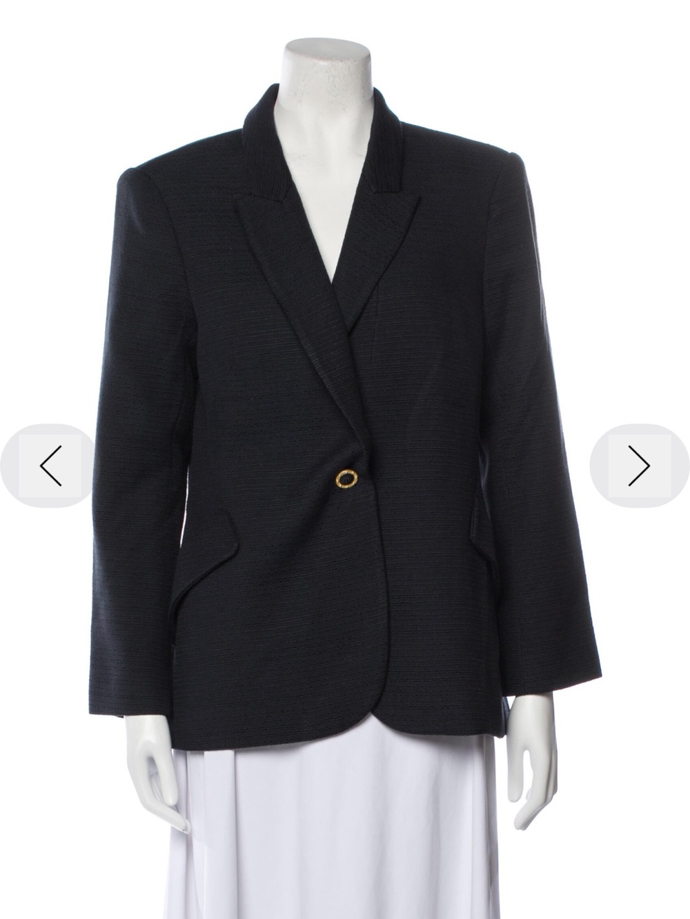 L'AGENCE Navy Textured Single-Button Blazer with Gold Accent